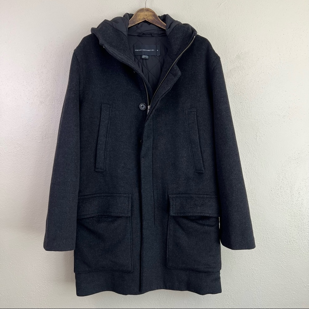 French Connection Wool Blend Gray Longline Mid Length Winter Jacket Small